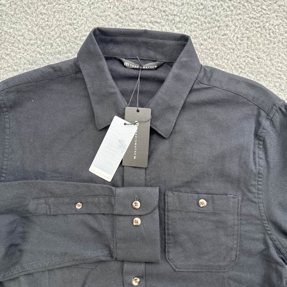 Travis Mathew Cloud Flannel Shirt Mens Small L/S Button Up Black Casual Pockets